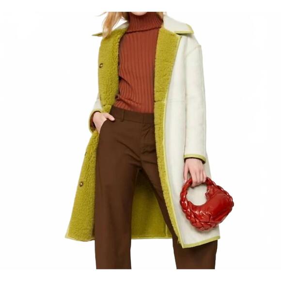 NEW SOMETHING NAVY reversible faux shearling coat in chartreuse - Picture 2 of 3